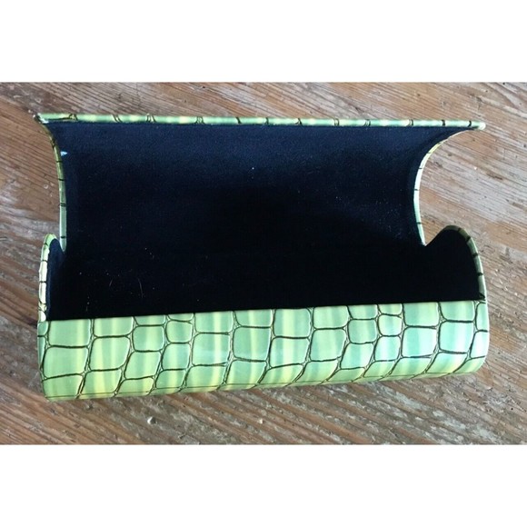 Eyeglass Hard Case Faux Alligator Crocodile Glasses Clam Shell Green - Picture 2 of 3